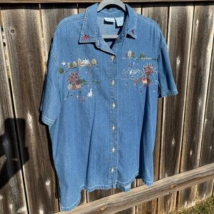 Vintage Bobbie Brooks Blue Denim Shirt with Embroidery